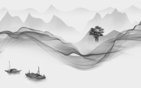 水墨山水电视背景 文件分层画