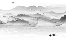 山水人气水墨画 文件分层画