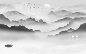 高雅灰色新山水画 TIF分层