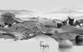 麋鹿新山水意境画 TIF分层