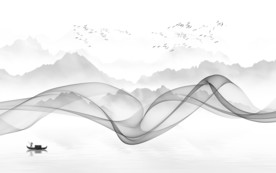 客厅灰色新山水画 文件分层画