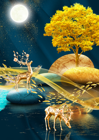 发财树麋鹿装饰画