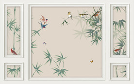 电视背景墙 竹报平安