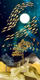 麋鹿玄关晶瓷画