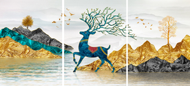 麋鹿装饰画三联画玄关