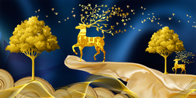 金色麋鹿晶瓷画玄关