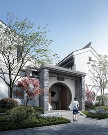 现代中式别墅效果图