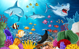 海洋游鱼儿童房背景墙壁画