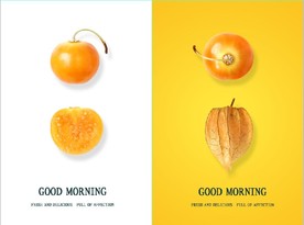 现代桔黄色水果餐厅装饰无框画