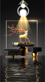 新中式晶瓷金色麋鹿光影背景墙