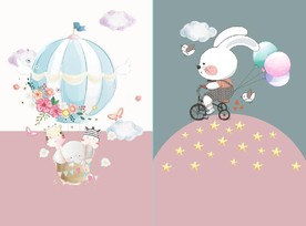 水彩兔子小象童房装饰无框画