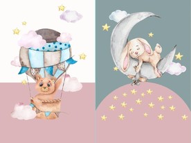 水彩小熊兔子儿童房装饰画