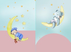 小清新水彩月亮小熊儿童房装饰画