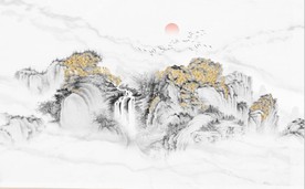 新中式大理石金色水墨山水背景墙