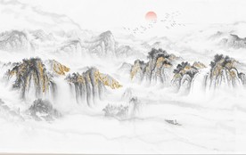 新中式大理石金色水墨山水背景墙