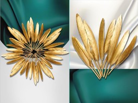 北欧风晶瓷金色羽毛装饰无框画