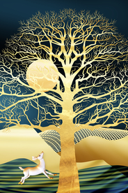 发财树麋鹿晶瓷画