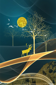 麋鹿金色装饰画