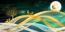 飘带梦幻麋鹿装饰画晶瓷画