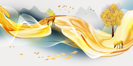 抽象飘带麋鹿装饰画