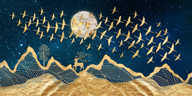 麋鹿飞鸟晶瓷画