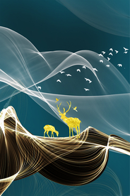 飘带麋鹿晶瓷画