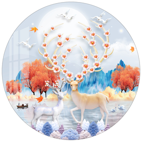 北欧麋鹿圆形装饰画