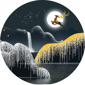 抽象麋鹿线条山水玄关