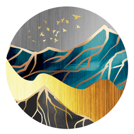 金色山水圆形玄关