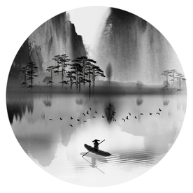 圆形水墨画
