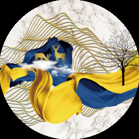 圆形丝带麋鹿山水