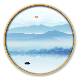 圆形装饰画 蓝色风景画