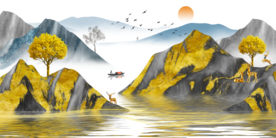 金山麋鹿发财树三联画