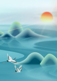 清明节插画山水背景