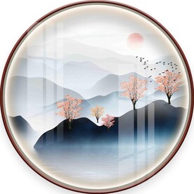新中式意境山水圆形装饰画图片