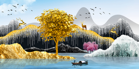 抽象线条山水玄关