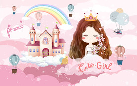 可爱卡通公主城堡彩虹电视背景墙