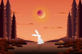 户外风景兔子插画