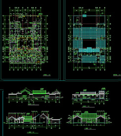 单层四合院住宅建筑平立面CAD