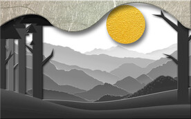 新中式抽象山水画背景墙