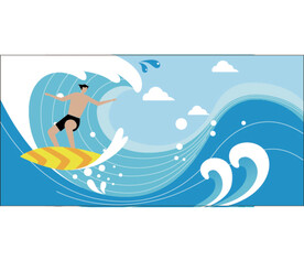 插画 冲浪 海洋 青春 游玩