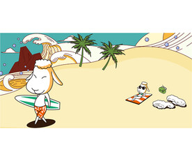 幽默 饮料 插画 羊 海边 风