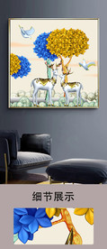 现代简约浮雕抽象发财树麋鹿挂画