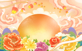 插画国潮装饰鲜花背景