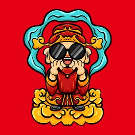 手绘国潮财神爷卡通插画