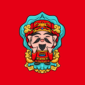 手绘卡通国潮财神