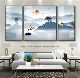 轻奢风客厅装饰画三联画晶瓷画