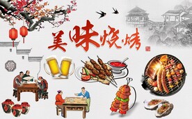 复古餐饮烧烤夜宵背景墙