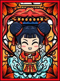 卡通国潮小女孩插画