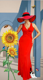 3D空间美女向日葵玄关装饰画